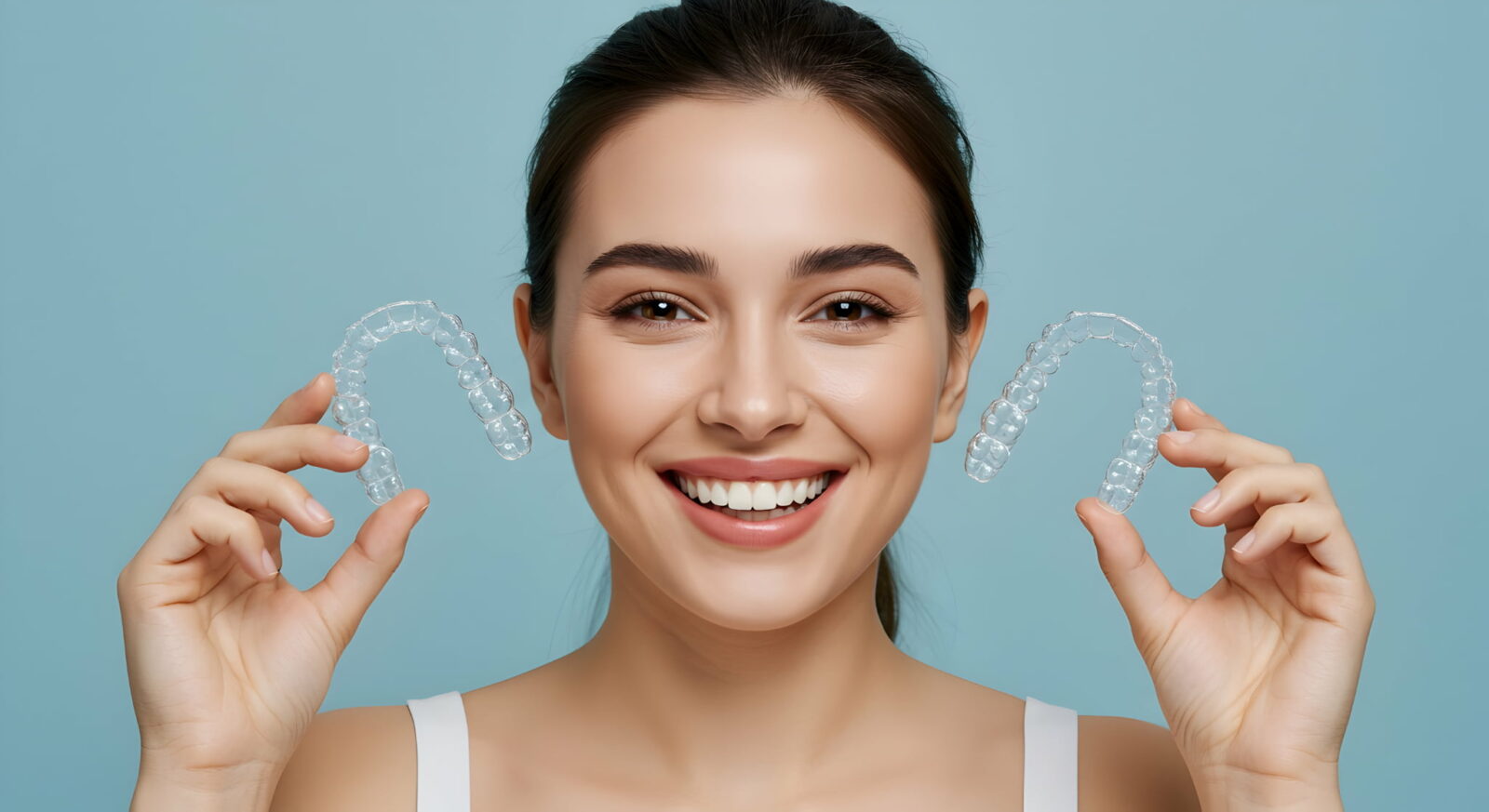 マウスピース矯正の装置を手にする女性