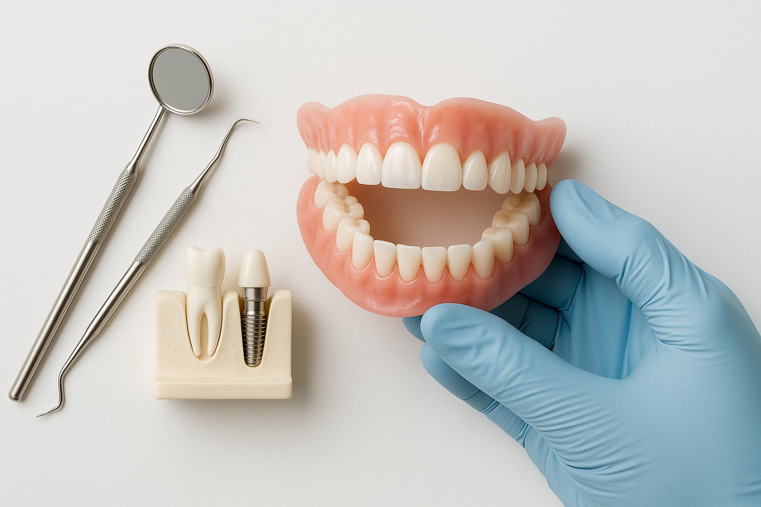 インプラント治療のやり直しを防ぐために歯科医院で定期的なメンテナンスをするイメージ