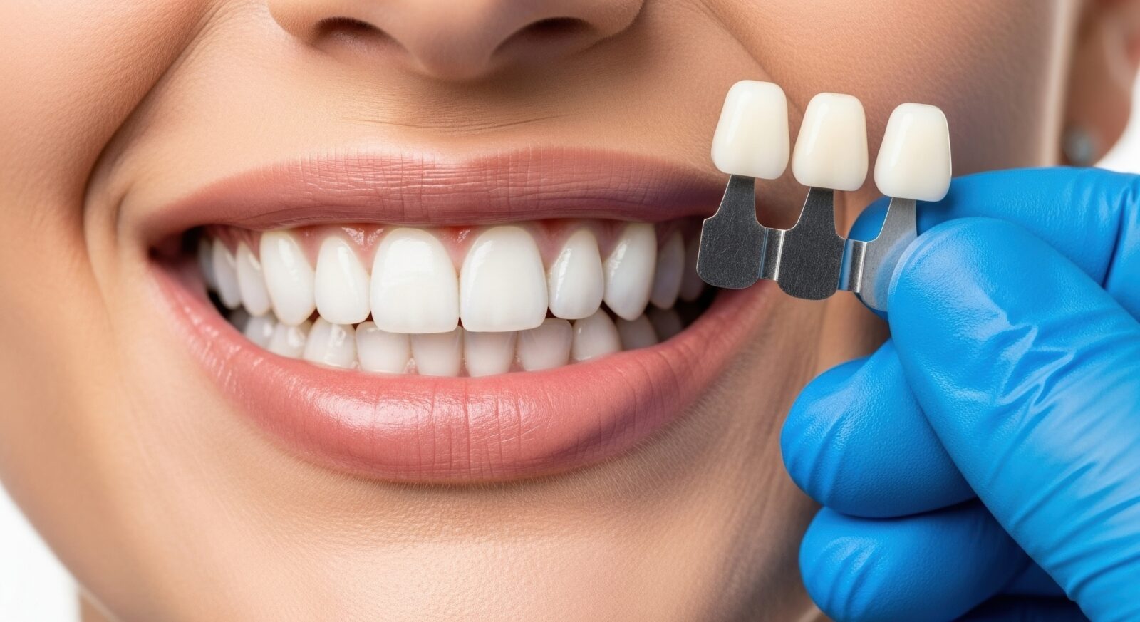 セラミックの歯とそれを使用している女性