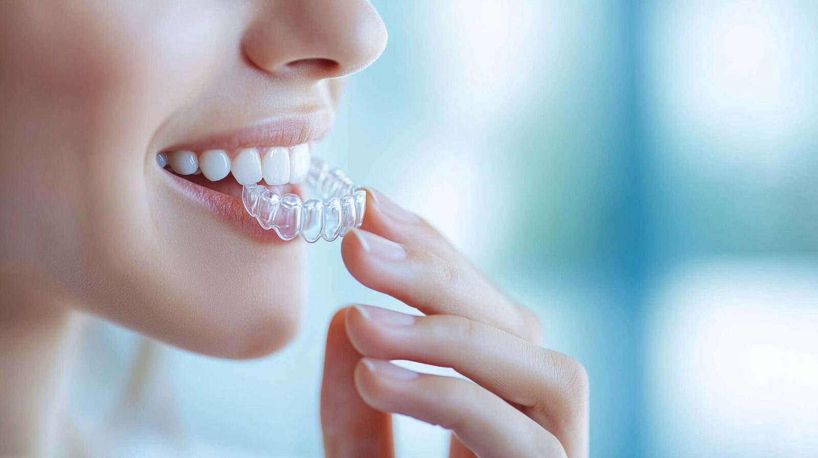 マウスピースを装着して出っ歯を治すイメージ