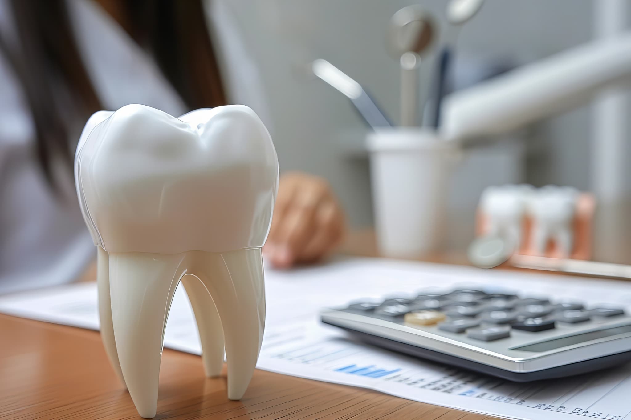 マウスピース矯正で出っ歯を治す場合にかかる費用を示す歯の模型と計算機