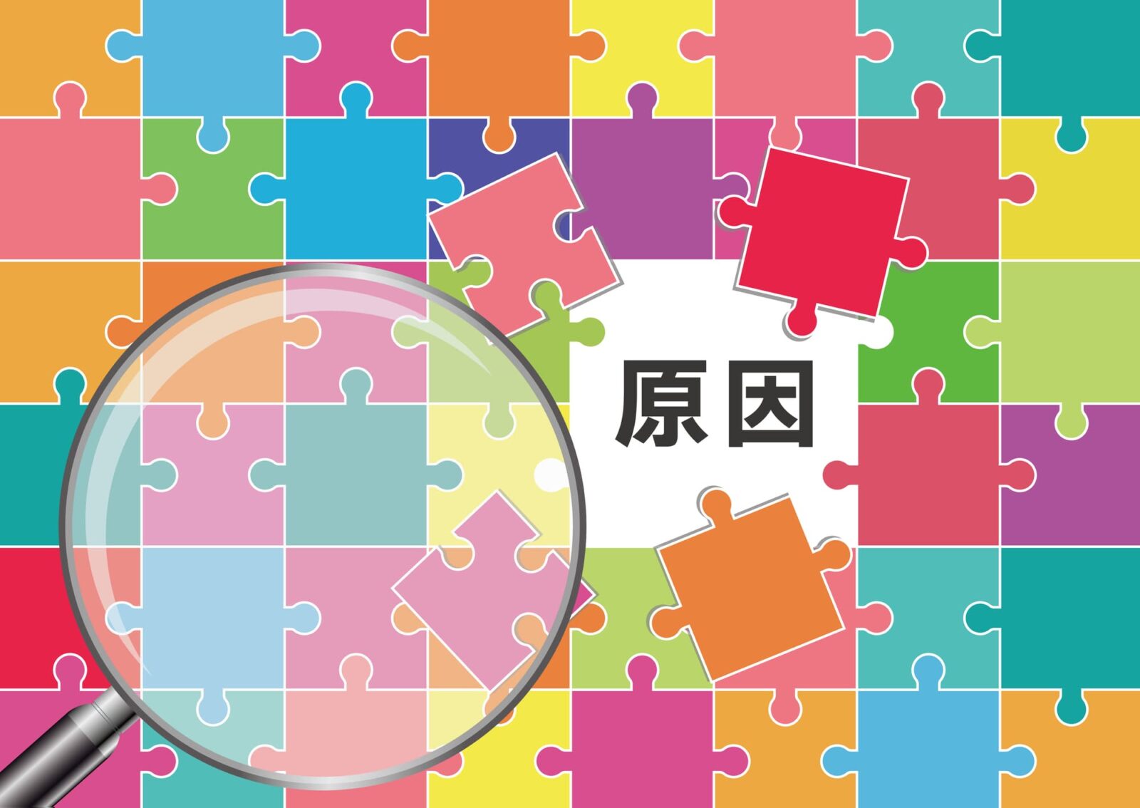 矯正治療中に痛みを感じる原因を示す文字と虫眼鏡