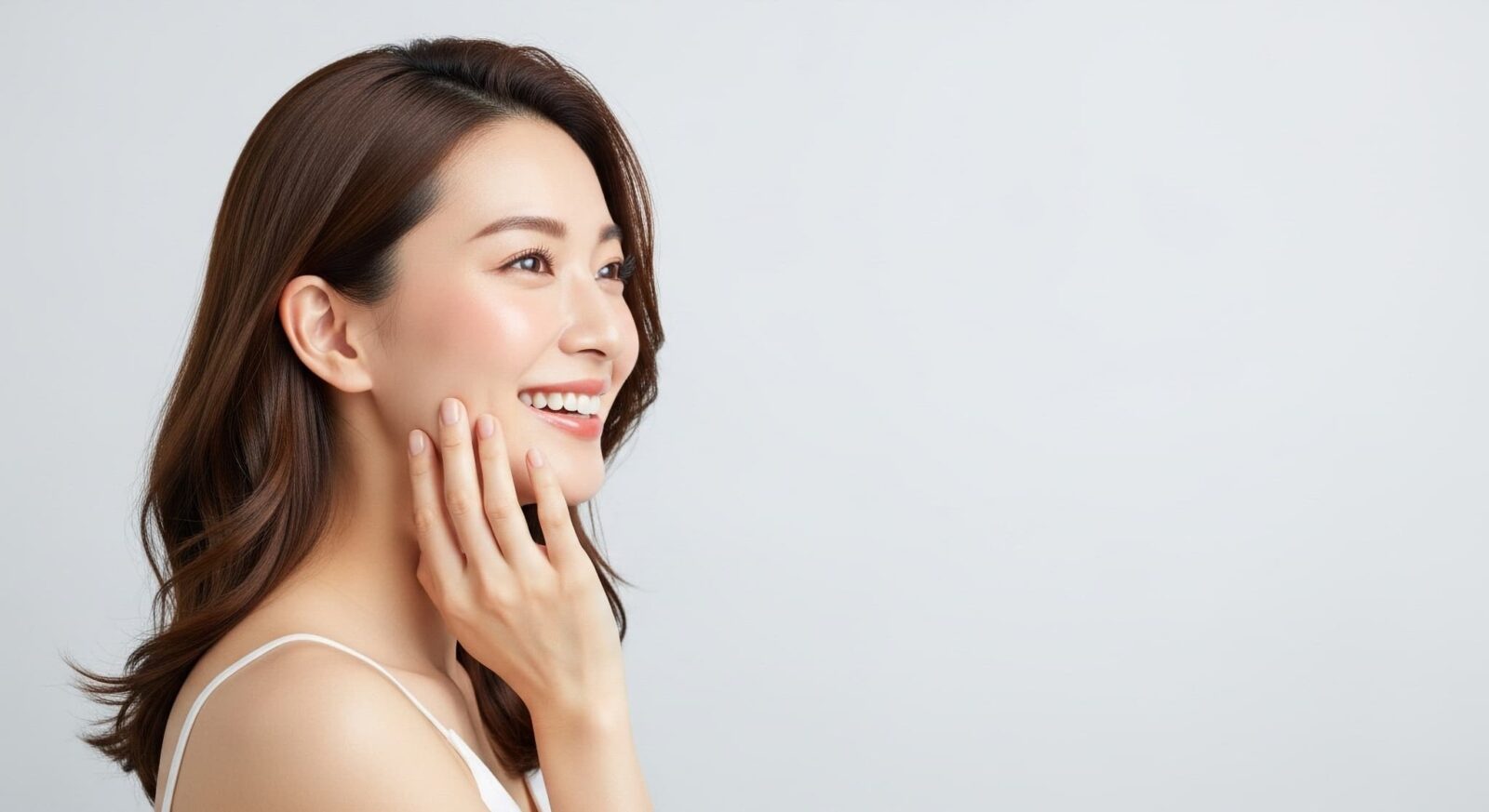 奥歯をセラミックに変えた笑顔の女性