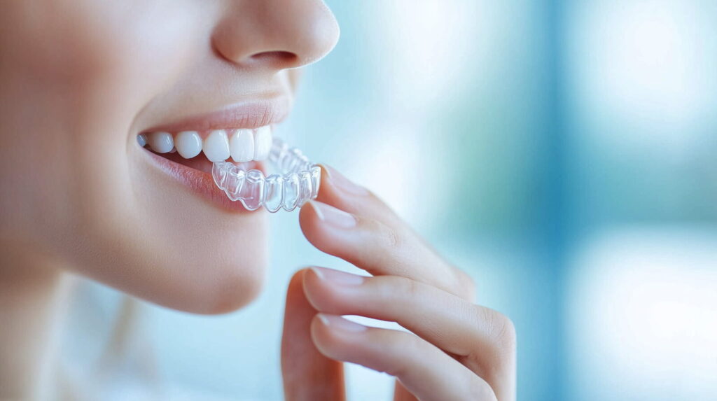 マウスピースを装着して出っ歯を治すイメージ